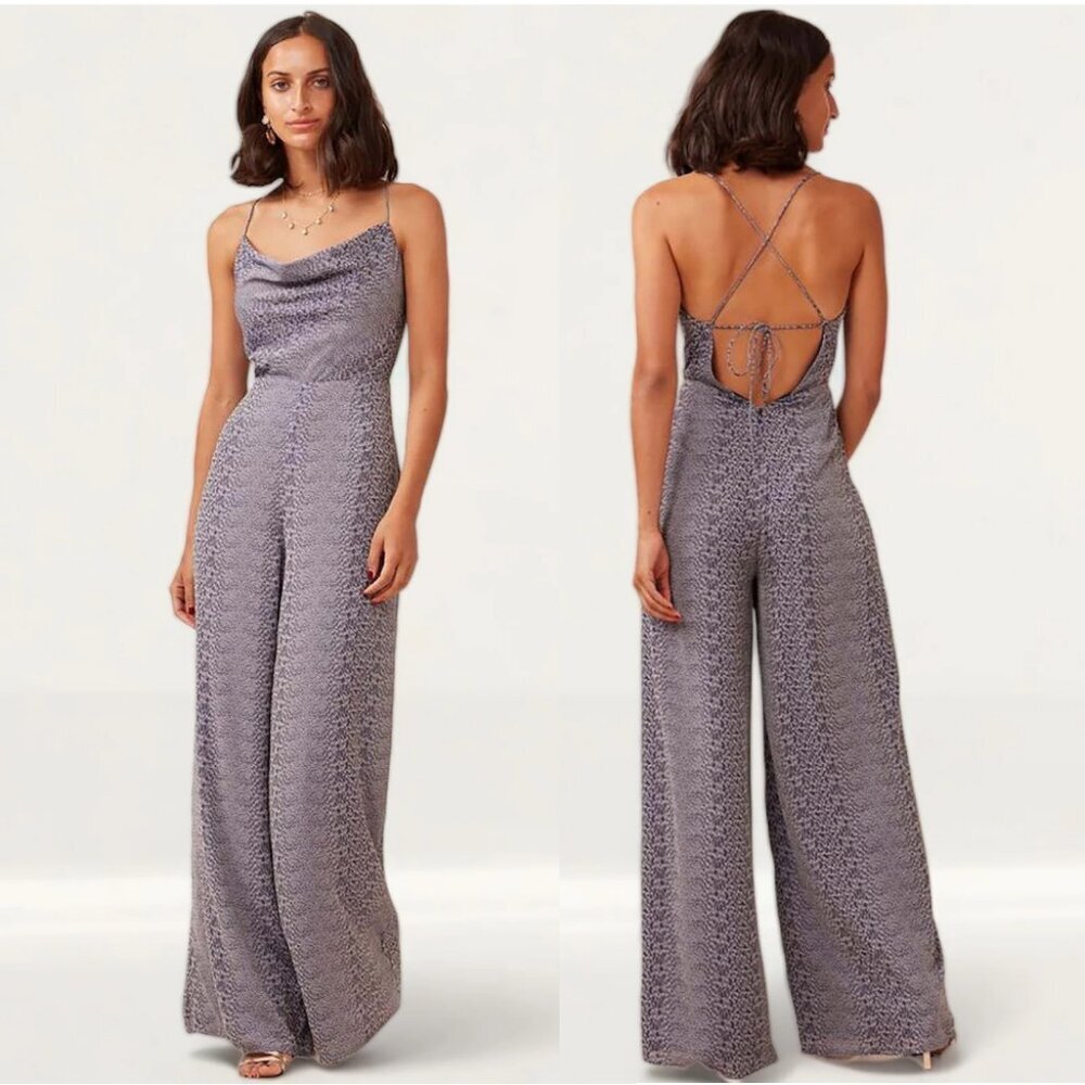 New Finders Keepers Pantsuit Jumpsuit Wide Flare Leg Cowl Neck Wedding Guest